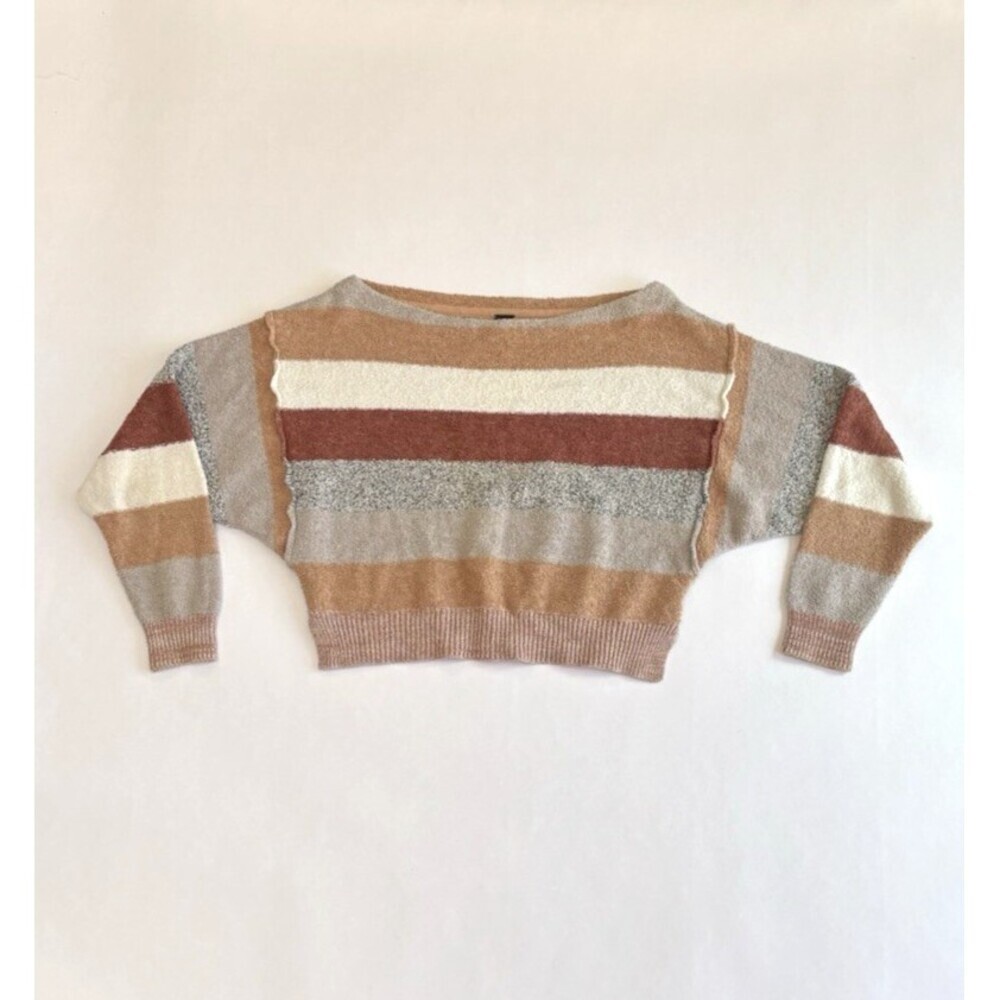 Free People Cropped Sweater Candyland Earth Tone Striped - Small